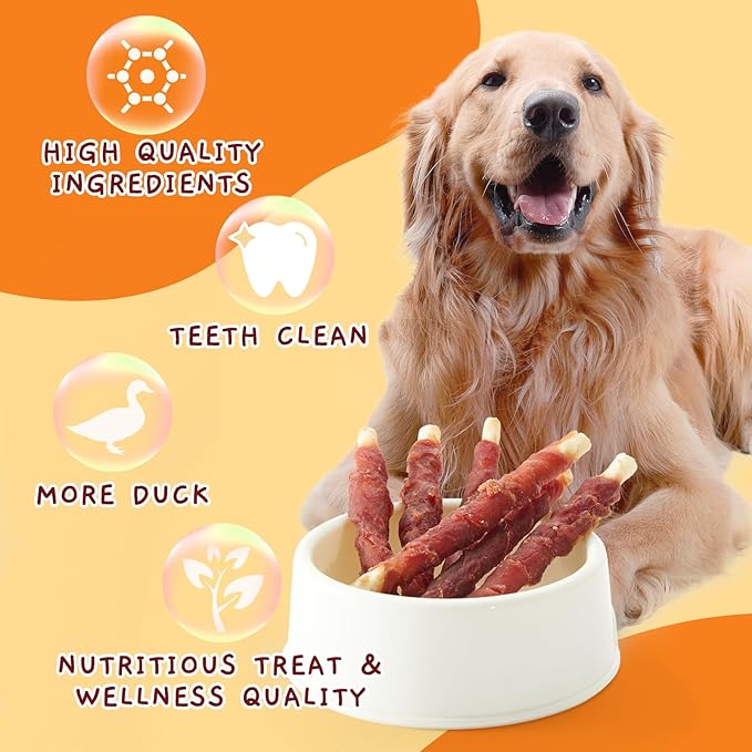 Jungle Calling Dog Treats, Duck Breast Wrapped Rawhide Sticks for Dogs, Grain-Free Natural Chewy Treats Picky Dogs, Puppy Chews Snacks,10.6 oz-Mewly Pet