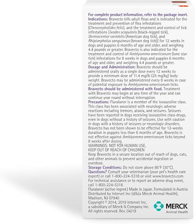 BRAVECTO Chew for Dogs, Flea & Tick, 1 Chew, 12 Week Supply, 9.9-22 lbs., Orange Box-Mewly Pet