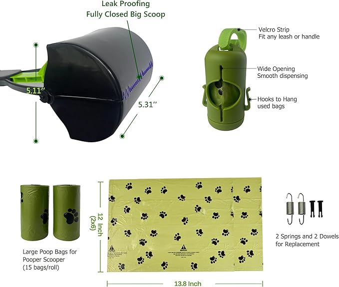 32" Pooper Scooper for Large Medium Small Dogs with Bag Attachment, Extra Long Handle Heavy Duty with 30 Dog Poop Bags & 1 Dispenser Poop Scoop, Foldable Dog Poop Picker Upper for Yard-Mewly Pet