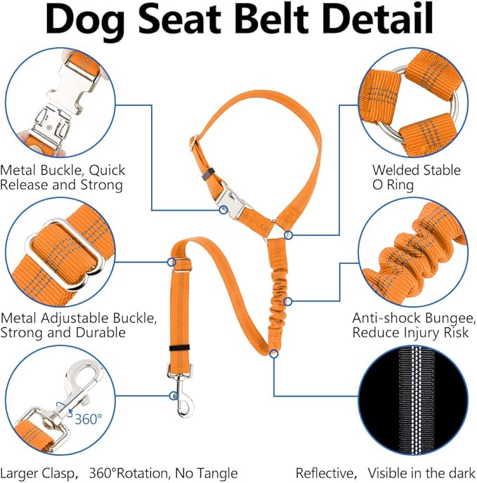 Plutus Pet Dog Seat Belt for Car Headrest, Reflective and Adjustable Restraint with Elastic Bungee for Safety, Vehicle Seatbelt Harness for Small Medium Large Dogs and Cats-Mewly Pet