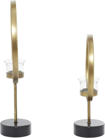 Deco 79 Metal Decorative Candle Holder Circular Votive Candle Stand, Set of 2 Candlestick Holder 15", 11"H, Gold