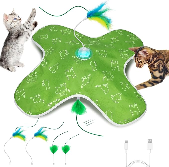Interactive Cat Toys Rechargeable, Hide and Seek Kitten Toy with Touch Activated, Moving Concealed Feather, Tumbler Toy Design, Automatic Cat Toys for Indoor Cats to Chase and Exercise-Mewly Pet