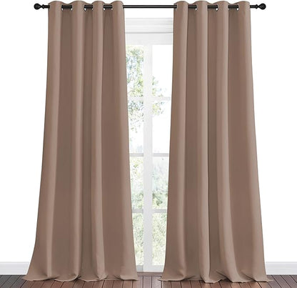 NICETOWN Bedroom Blackout Curtains and Drapes - Window Treatment Thermal Insulated Solid Grommet Blackout Draperies for Bedroom (Set of 2 Panels, 55 by 96 Inch, Cappuccino)
