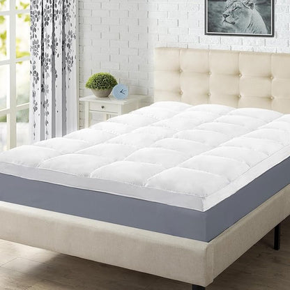 Superior Mattress Topper, Down Alternative, 2 Inch Deep Sized Bed Pillow Top, Comfort Pad, Fluffy Mattress-Topper Protector, Plush Cooling Extra Soft, Hotel Quality, Full, White
