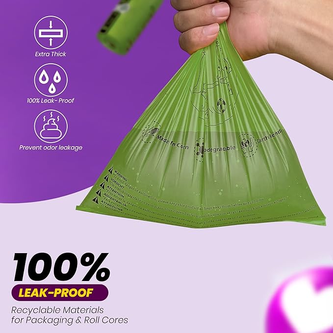 Dog Poop Bags-150 Counts with Holder (10 Rolls), Biodegradable Poop Bags, Eco-friendly and Easy to Open, Thick Dog Waste Bags (Green)-Mewly Pet