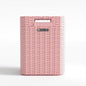 Ypati Handwoven 4 Gallon Rattan Trash Can with Lid, Boho Style Decorative Indoor and Outdoor Trash Bin with Shelf, Waste Basket for Bathroom, Patio, Study, with Trash Bags, Macaron Pink, Eureka