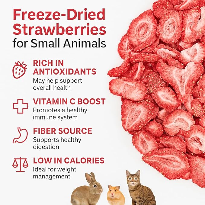hotspot pets Freeze Dried Strawberry Treats for Small Animals, Cats & Dogs - Reasealable 1lb Big Bag Single Ingredient All Natural- Perfect for Training, Small Reward or Snack-Mewly Pet