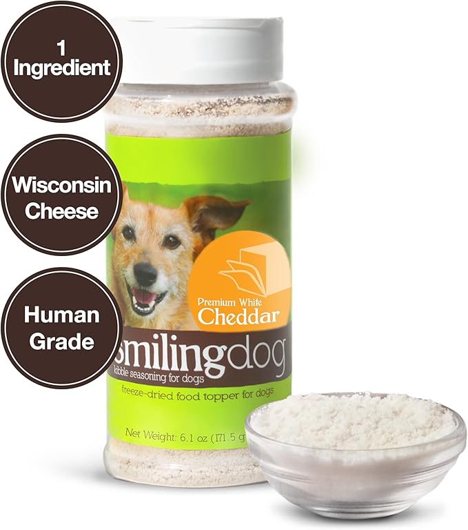 Herbsmith Smiling Dog Kibble Seasoning – Freeze Dried Cheese Food Topper - Premium White Cheddar – All Natural, Human-Grade Topper for Dogs 6.2 oz-Mewly Pet