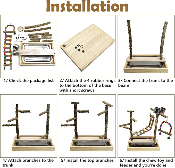 Tfwadmx Bird Playground Natural Wood Bird Play Stands Parrot Perch Stand with Removable Tray Climb Ladders Swing Chewing Toys for Lovebirds Cockatiels Budgies-Mewly Pet