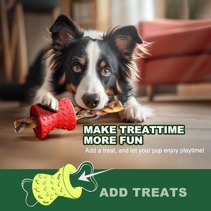 Puppy Toys, Dog Treat Toy for Traning, Interactive Toy, Treat Dispenser Toy,Natural Rubber Dumbbell Shaped, 2pcs(Red+Red)-Mewly Pet