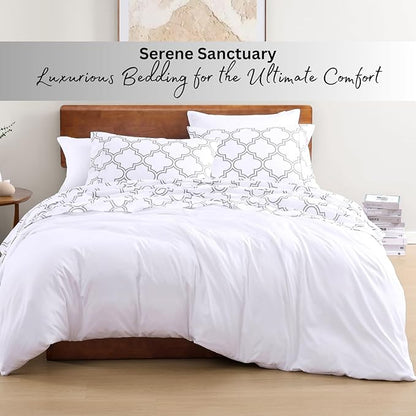 LANE LINEN 100% Organic Cotton Printed California King Sheets Set, 4-Piece Soft & Comfy Sustainably Produced Oeko-Tex Certified All Season Naturally Cooling Cal King Sheets - Trellis Silver