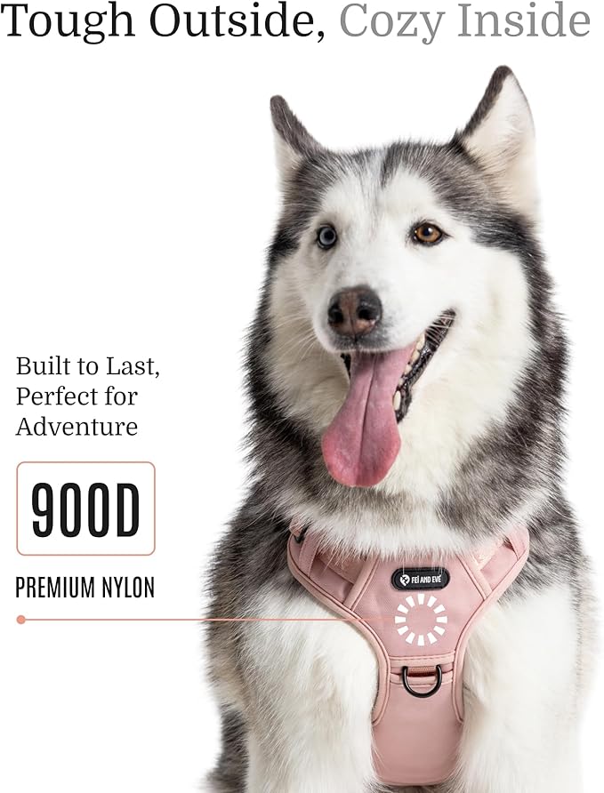 2025 New Edition, Fei & Eve MagEase Dog Harness - 3-Second Magnetic Buckles | 3-Point No-Pull Control | Heavy-Duty 900D Nylon | Dual Safety Handles | Breathable Mesh | Adjustable Fit | Medium, Pink-Mewly Pet