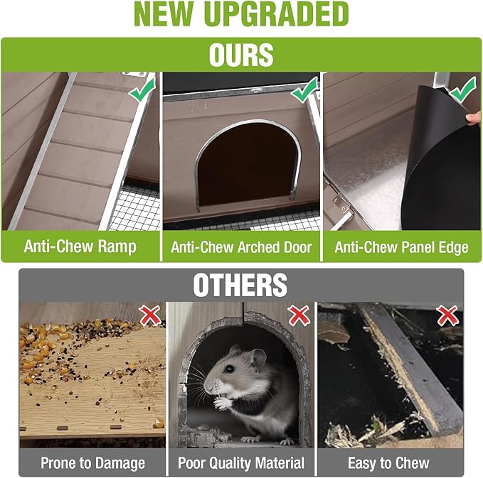 GUTINNEEN Indoor Rabbit Hutch Guinea Pig Cages with Chew-Proof Ramp, 2-Story Wooden Bunny House with Pull-Out Tray & Leakproof PVC Layer, Small Animal Cage with Detachable Legs-Mewly Pet