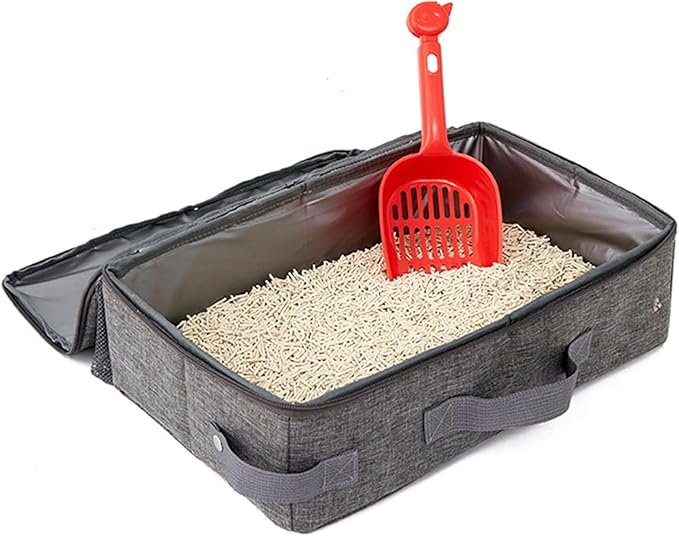 Cat Travel Litter Box, Portable Collapsible Litter Box with Lid, Small Pet Litter Box Leak Proof Litter Carrier for Cat (Rectangular)-Mewly Pet