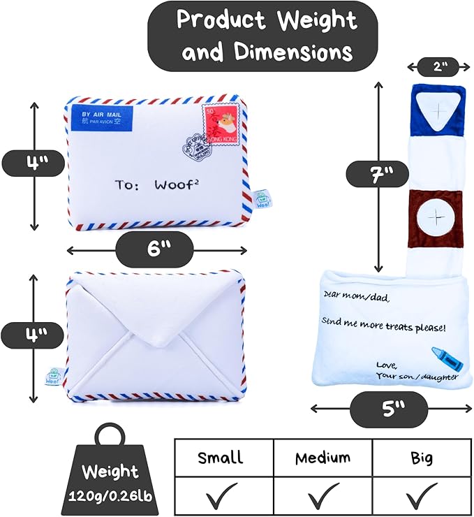 Hong Kong Airmail Soft Plush Nose-Work Squeaky Dog Toy - Durable & Cute 2-in-1 Envelope & Letter for Interactive Play, Extendable Cloth to Hide Food for Puzzle Fun, Small Medium Dogs-Mewly Pet