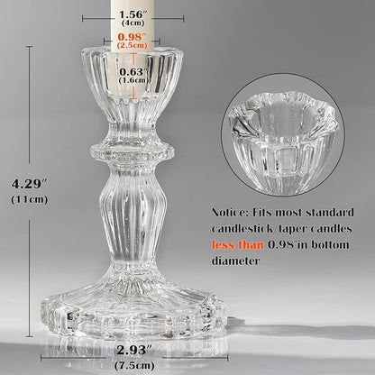 Glass Candlestick Holders Set 6PCS, Clear Taper Candle Holders Bulk, Crystal Tall Candle Holder for Table Centerpieces, Fall, Christmas, Autumn, Thanksgiving Decor