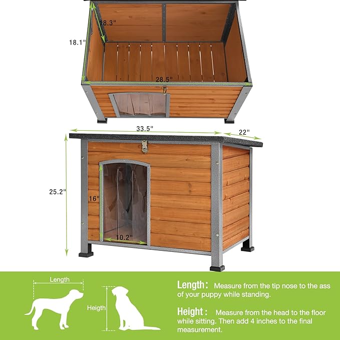 GUTINNEEN Chew Proof Dog House with Metal Iron Frame Outdoor Dog Kennel for Small Medium Large Indoor Dog Cage (33.5" L,Brown Color)-Mewly Pet