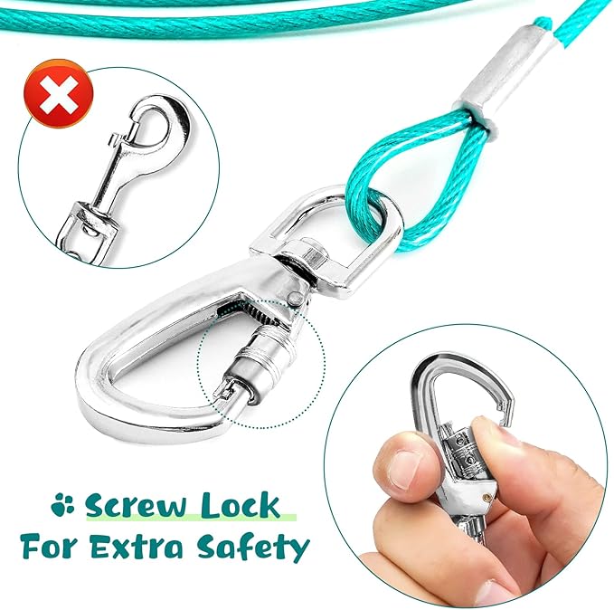 Tie Out Cable for Yard - 20FT Heavy Duty Dog Leads, Chew Proof for Large Dogs Up to 125lbs-Mewly Pet