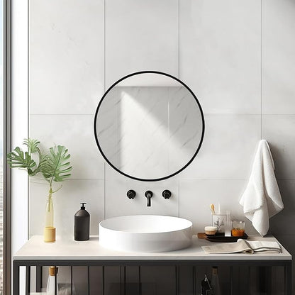 18 inch Round Mirror, Round Wall Mirror, Metal Frame Black Circle Mirror, Black Round Mirrors for Wall, Bathroom, Bedroom, Vanity, Hallway.