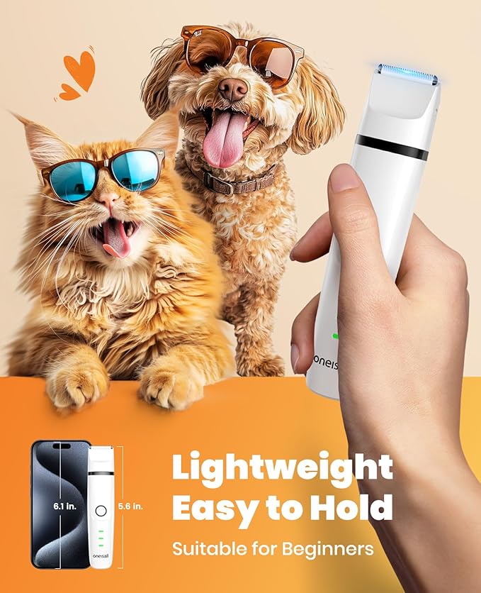 oneisall Cat Grooming Kit, 3 in 1 Quiet Cat Clippers for Thick Matted Paw Hair Trimmer, Heavy Coat Butt Shaver Cordless Pet Clippers Fur Trimmer for Dogs and Other Small Animals at Home Travel-Mewly Pet