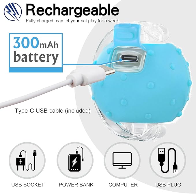 Interactive Cat Toys Ball for Indoor Cats, Automatic Agile Rolling Cat Ball with Elastic Mesh Tail, Bird Chirping & Motion Activated, 2 Tail Accessories, Kitten Toy for Bored (Blue)-Mewly Pet