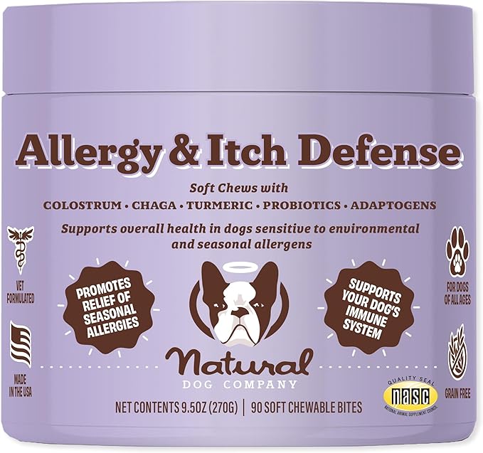 Natural Dog Company Allergy & Itch Defense Chews – Allergy Support for Dogs, Itch Relief, Skin, Coat & Gut Health with Probiotics, Colostrum & Salmon Oil, Grain-Free Dog Supplement, 90 ct-Mewly Pet