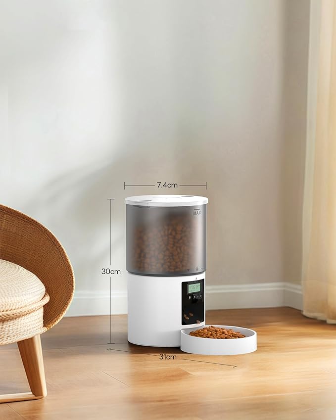 Automatic Cat Feeder Food Dispenser: 4L Timed Small Dog Dry Food Dispenser with 10s Voice - Distributeur Nourriture Chat Hund Programmable - Auto Pet Feeder with 1-6 Meals White-Mewly Pet