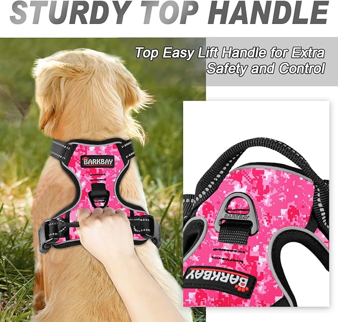 BARKBAY No Pull Dog Harness Front Clip Heavy Duty Reflective Easy Control Handle for Large Dog Walking(Pink camo,XL)-Mewly Pet