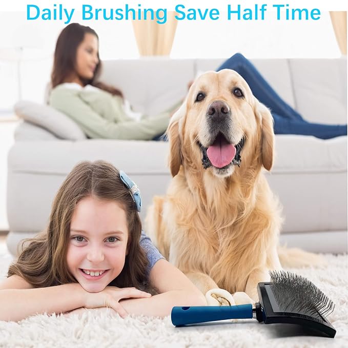 Dog Slicker Brush - Large Grooming Brushes for Dogs - Professional Groomer Supplies for Long Hair Pet - Slicker Brush For Goldendoodles-Easy To Use - Comfortable - Removes Long and Loose Hair-Mewly Pet
