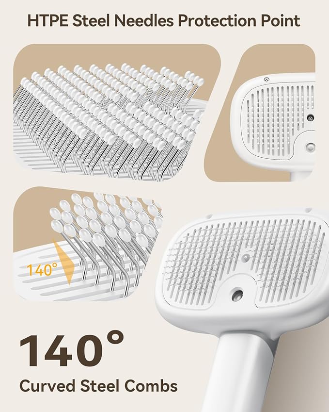 ROJECO 3-in-1 Pet Steam Brush for Cats&Dogs-Pet Spray Hair Removal Detangling Comb with Adjustable Mist,Handheld Deshedding Grooming Tool for Long/Short Hair,Massage Brush & Shedding Control,Cordless-Mewly Pet