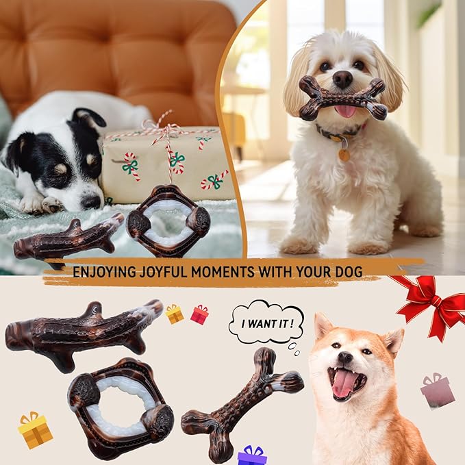 Magicorange 3-Pack Dog Chew Toys for Aggressive Chewers, Nylon Durable Dog Toys, Bacon Flavored Tough Bones Chew Toys-Mewly Pet