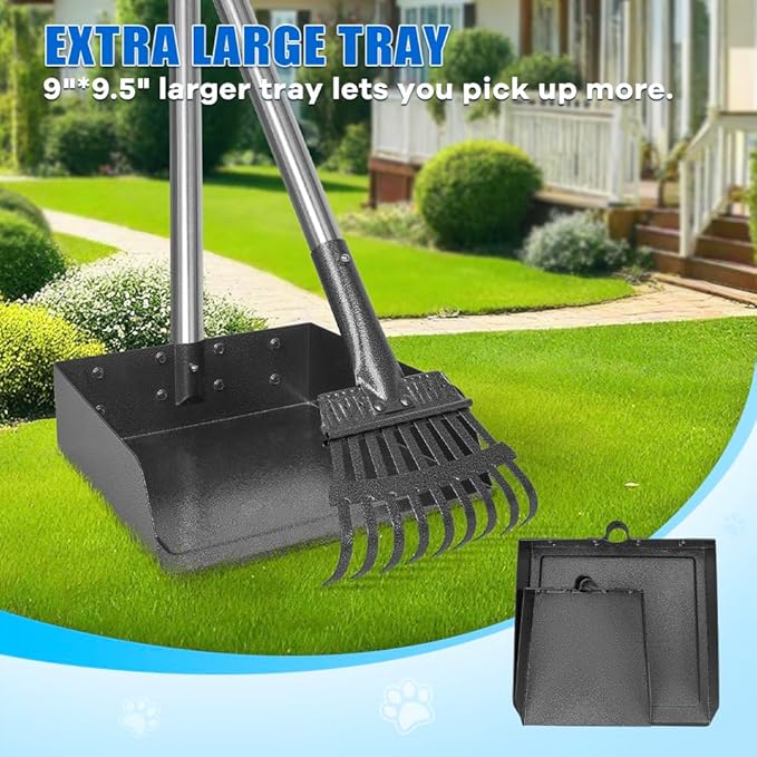 Larger Pooper Scooper Dog Pooper Scooper for Large Medium Small Dogs Heavy Duty Stainless Steel with Long Handle Tray Rake Shovel for Yard-Mewly Pet