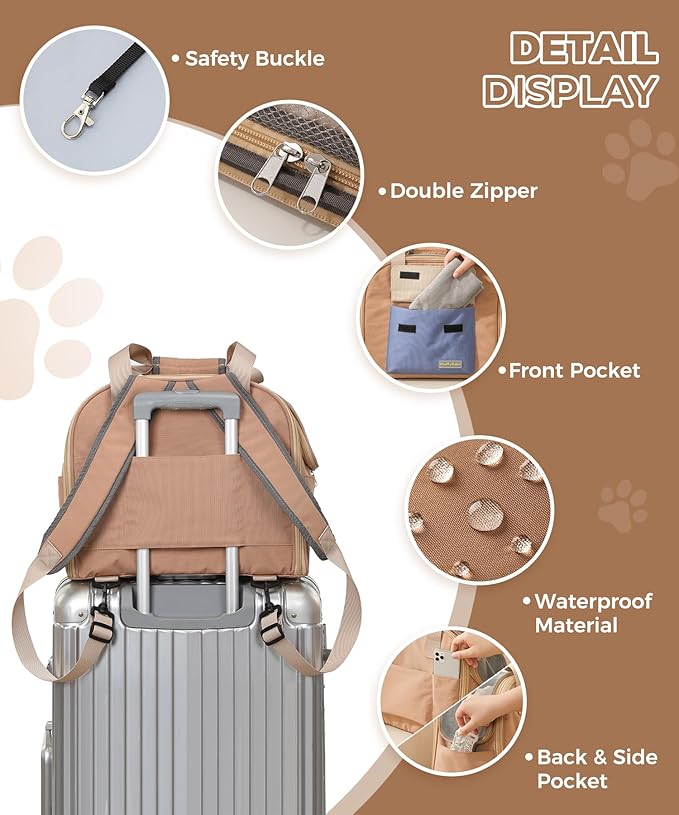 Expandable Pet Carrier Backpack, Cat Carrier Backpacks with Breathable Mesh for Cats Small Dogs Puppies Up to 25 Lbs Airline Approved Waterproof Travel Carrier with Safety Buckle for Hiking & Flights-Mewly Pet