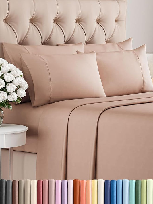 Cal King 6 Piece Sheet Set - Comfy Breathable & Cooling - Ultra-Soft Hotel Luxury Bedding Set with 8-16 Inch Deep Pockets - 1 Flat & 1 Fitted Sheet & 4 Pillowcases - Wrinkle Free & Easy Care - Mauve