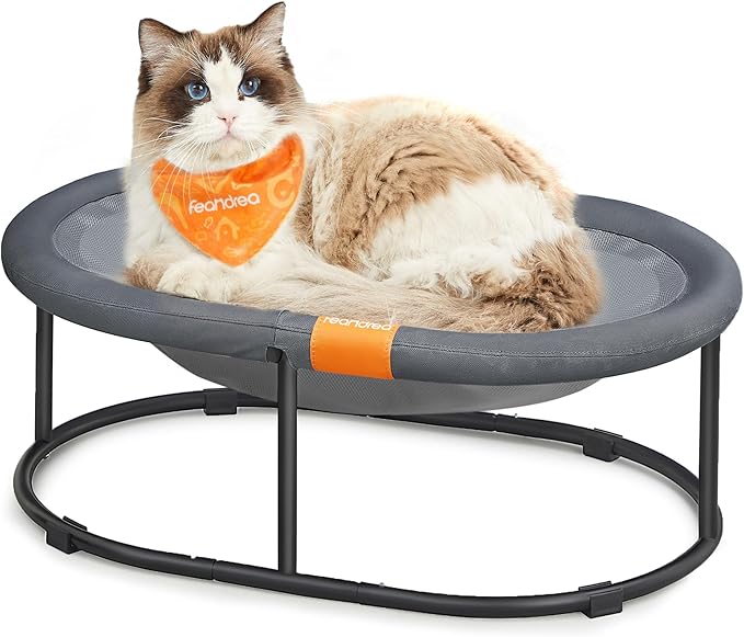 Feandrea Pet Bed, Cat Hammock, Elevated Cat Bed for Multiple Cats, with Removable Washable Mesh, for Pets up to 28 lb, Oval, Gray UPCB002G01-Mewly Pet