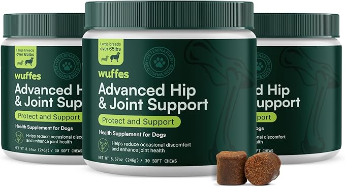 Wuffes Chewable Dog Hip & Joint Supplement - Glucosamine & Chondroitin Chews - Dog Joint Supplements & Vitamins - Extended Joint Care (Small&Medium Breeds (0-65 lbs), 180 Chews (Pack of 3))-Mewly Pet