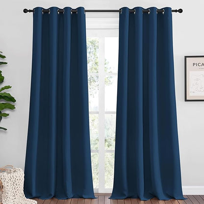 NICETOWN Moroccan Blue Blackout Curtains 108" Long for Office, 55" Wide, 2 Pieces, Dining Room, Guest Room, Sound Reducing Heat and Cold Block Curtain Panels for Modern Room Decorative