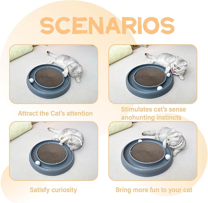 Interactive Cat Ball Track Toy for Indoor Cats, Cat Scratching Board & Exercise Set for Bored Indoor Adult and Kitten Mental & Physical Stimulation, with Spare Ball to Prevent Loss (Grey)-Mewly Pet