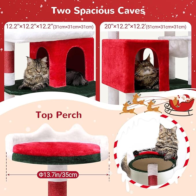 Globlazer Heavy Duty Cat Trees for Large Cats, Sturdy 72in Maine Coon Cat Tree for Large 20 lbs+ Heavy Duty Cat Tower for Adult Biggest Cats with 6 Scratching Posts, Hammock, S72, Red White Green-Mewly Pet