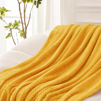 Exclusivo Mezcla Fleece Throw Blanket Extra Large, Super Soft and Warm Blankets for Couch, Sofa and Bed Waffle Textured, Cozy, Fuzzy and Lightweight (Mustard Yellow, 50x70 Inches)