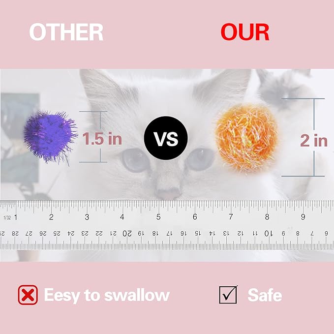 Cat Pom Pom Sparkle Fuzzy Balls 2 Inches Interactive Cat Toy Assorted Color 12 Pack-Mewly Pet