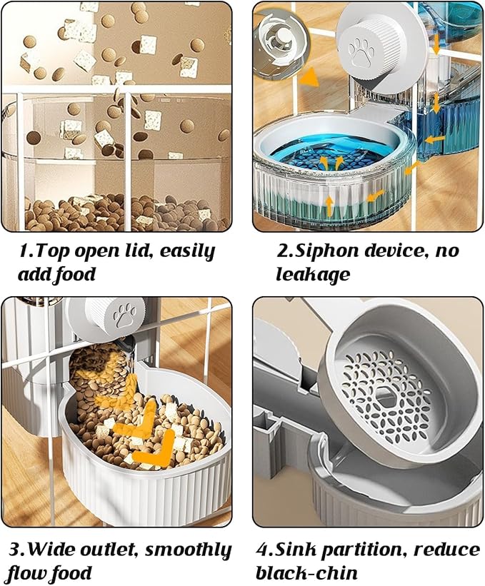 GPY Automatic Hanging Gravity Pet Feeder and Water Dispenser Set ，Automatic Dog Feeder and Dog Water Dispenser for Dogs Cats Pets Animals Large Capacity (Blue Water Feeder&Food Feeder) (Grey)-Mewly Pet