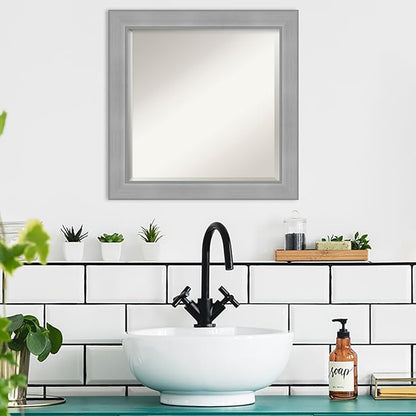 Amanti Art Silver Bathroom Mirror for Over Sink, 24x24 Vista Brushed Nickel Square Vanity Mirror, Medium Casual Frame, Hangs Horizonally and Vertically, Bathroom Wall Decor, Beveled Edge