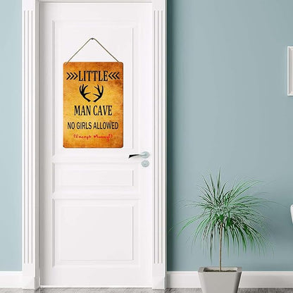 Little Man Cave Wood Sign, 8x12 Inch, Rustic Wood Toddler Room Wall Decor Hanging Sign for Kids Bedroom Decor
