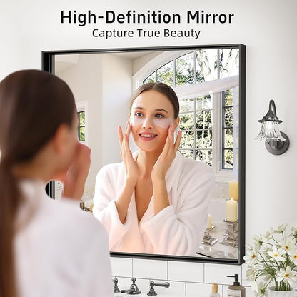 36”x 36” Black Bathroom Mirrors for Over Sink, Square Framed Mirror for Over Sink, Bathroom Vanity Mirrors,Tempered Glass, Decor Wall Mirrors for Entryway, Living Room (Horizontal/Vertical)