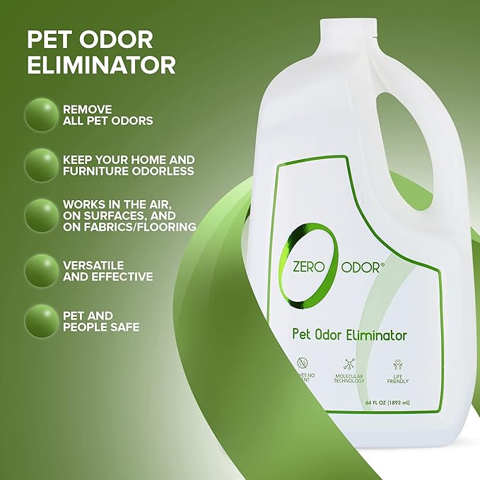Zero Odor - Pet Odor Eliminator for strong odor, Eliminate Air & Surface Odors – Patented Molecular Technology Best For Carpet, Furniture, Beds Smell Great Again, 64oz Refill-Mewly Pet