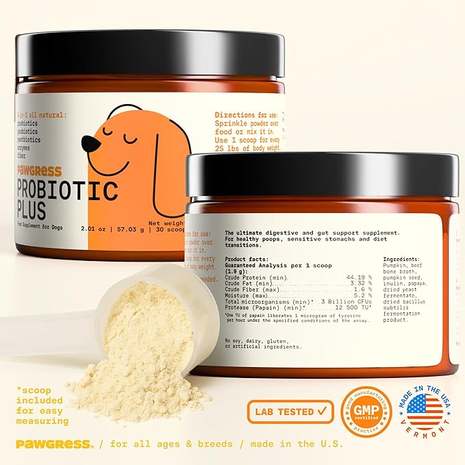 5-in-1 Dog Probiotic Powder – 100% Natural Gut Health Support with Prebiotics, Postbiotics & Enzymes – Crafted by Dog Nutritionist Kayla Kowalski, Made in USA – 30 Scoops-Mewly Pet
