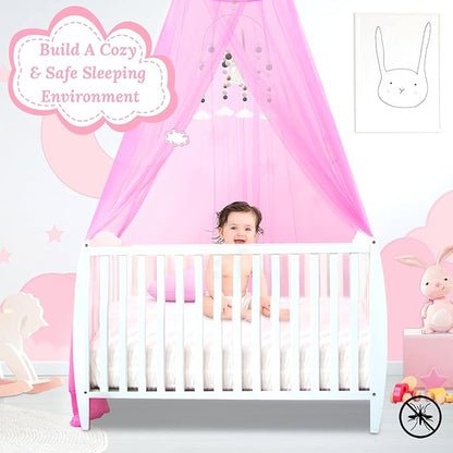 South to East Pink Bed Canopy for Girls, Princess Bed Canopy for Kids Room, Mosquito Net Canopy Girls Beds, Fire Retardant Fabric