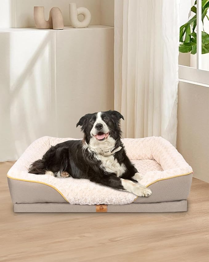 Washable Orthopedic Dog Bed for Medium Dogs, Waterproof Dog Bed with Bolster, Big Couch Sofa with Removable Cover & Non-Slip Bottom-Mewly Pet