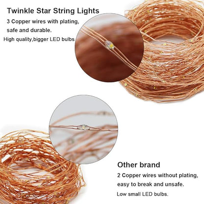 Twinkle Star 200 LED 66 FT Copper Fairy String Lights 8 Modes LED, USB Powered with Remote Control for Christmas Tree Wedding Party Home Decoration, Warm White